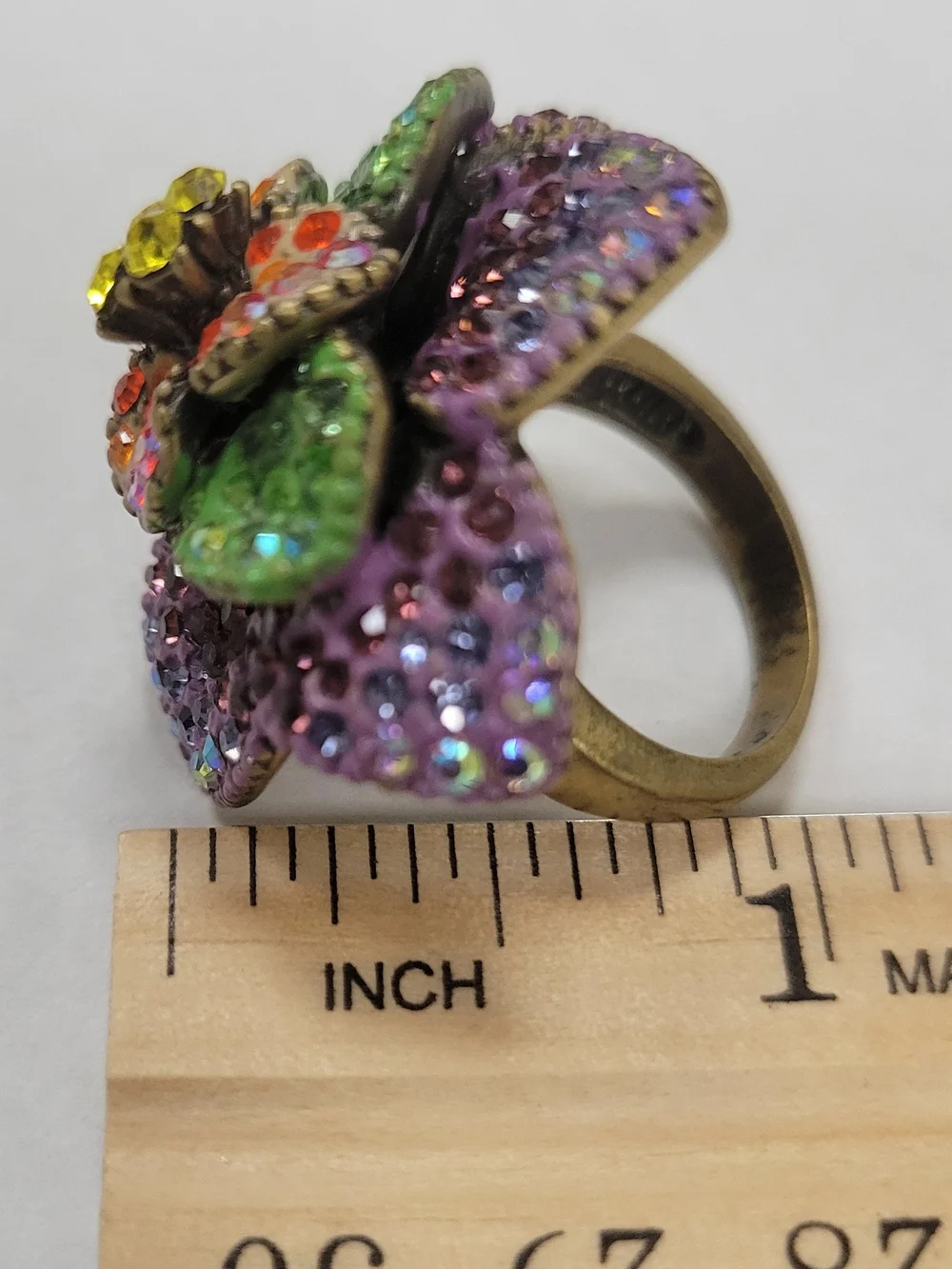Kirks Folly Flower Multicolor Crystal Rhinestones Ring Size 7